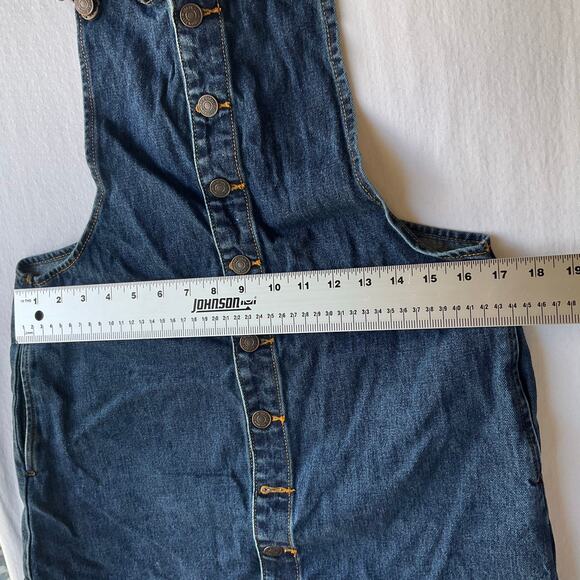FOREVER 21 Women Denim Overall Front Buttons Bib Above Knee Skirt size M, Blue - Picture 4 of 11